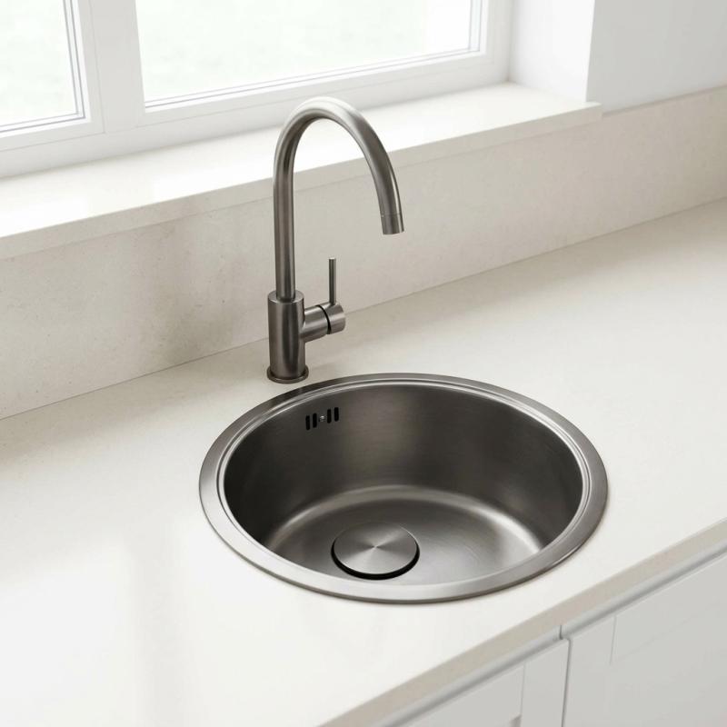 Pure.Sink Rondo Gun metal Ronde Spoelbak Vlakinbouw, Onderbouw en Opbouw 37 cm PRN38-61